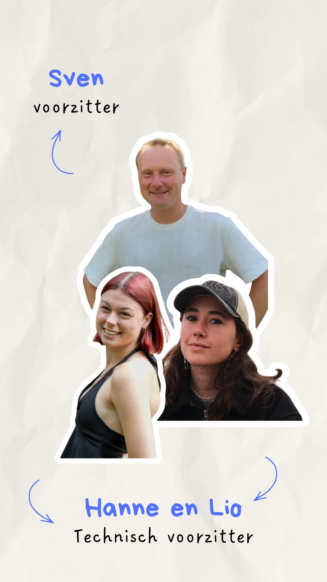 Bestuur - Sven, Hanne en Lio